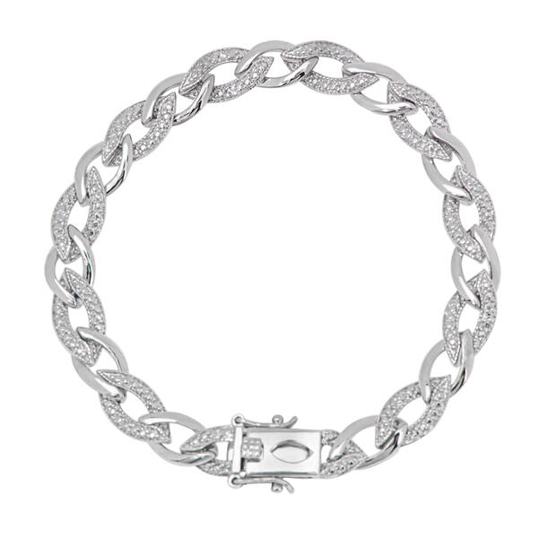 Accents Silver-Plated Diamond Accent Link Bracelet - image 