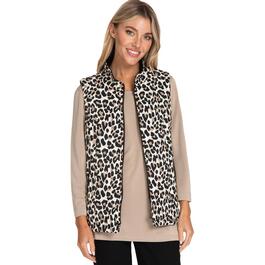 Womens Multiples Leopard Zip Front Puff Vest