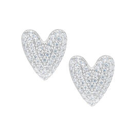 Sterling Silver Cubic Zirconia Heart Pave Stud Earrings