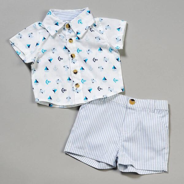 Baby Boy &#40;3-9M&#41; Little Beginnings Silly At Sea Striped Shorts Set - image 
