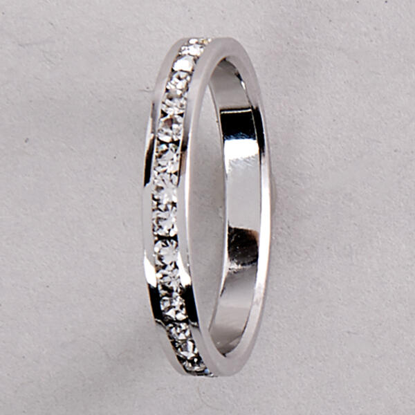 Sterling Silver Channel Set Crystal Eternity Band Ring - image 