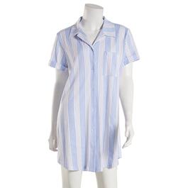 Womens Laura Ashley Short Sleeve Cotton Blend Stripe Nightshirt