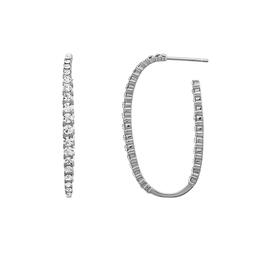 Sterling Silver Crystal Oval Post Hoop Earrings