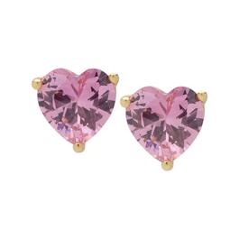 Pink CZ Heart Stud Earrings