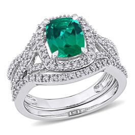 Gemstones Classics&#40;tm&#41; 10kt. White Gold Lab Created Emerald Ring