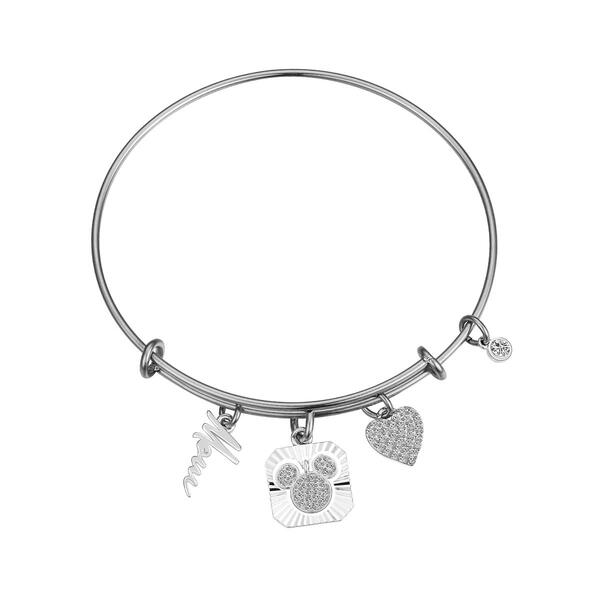 Shine Fine Silver Plated CZ Mickey Mouse Mom Bangle Bracelet - image 