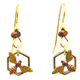 Silver Forest Gold-Tone Bee in Honeycomb Earrings