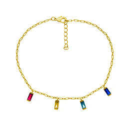 Barefootsies Gold Plated Multi Color Cubic Zirconia Drop Anklet