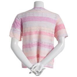 Womens Nanette Lepore Short Sleeve Open Stitch Stripe Sweater