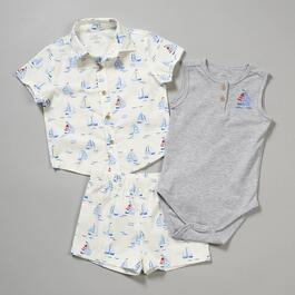 Baby Boy &#40;NB-9M&#41; Minibean 3pc. Sailboat Top & Shorts Set