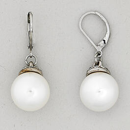 Roman Silver-Tone Pearl Drop Earrings Pave Crystal