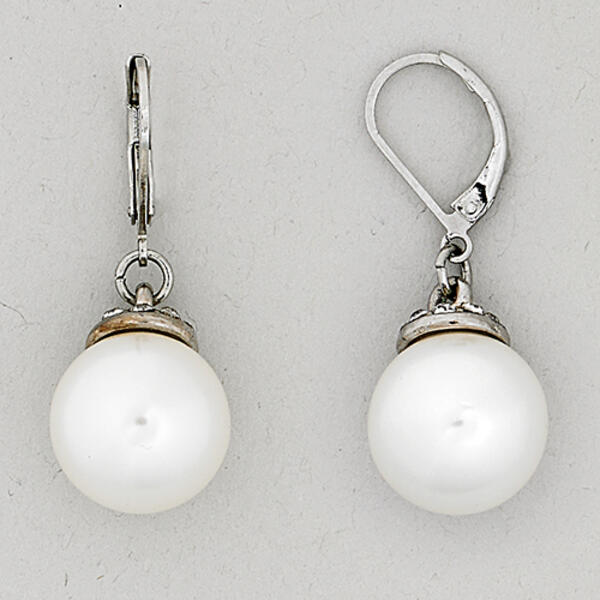 Roman Silver-Tone Pearl Drop Earrings Pave Crystal - image 