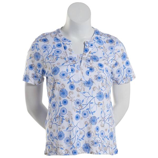 Womens Hasting & Smith Short Sleeve Viney Floral 2Fer Top-Blue - image 