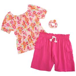 Girls &#40;7-12&#41; One Step Up 2pc. Rib Floral Top w/ Twill Shorts