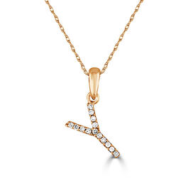 Diamond Classics&#40;tm&#41; 14kt. Rose Gold Initial Y Letter Necklace