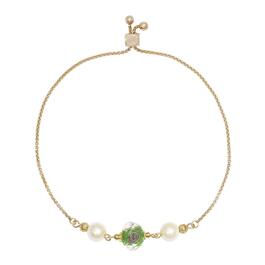 1928 Gold Tone Clear Crystal Olivine Flower Bracelet