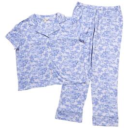Womens Laura Ashley&#40;R&#41; Short Sleeve Floral Notch Collar Pajama Set