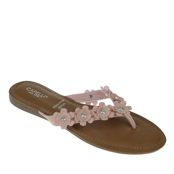 Womens Capelli New York Floral Flip Flops with Pearls - image 