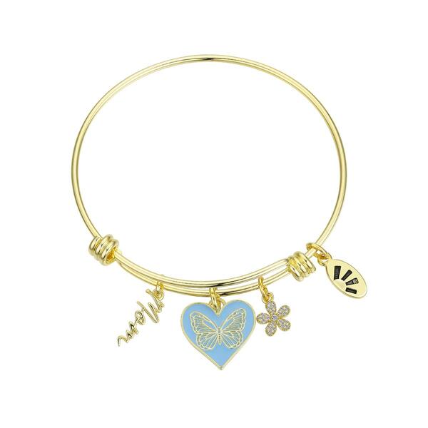 Shine 14K Gold Plated CZ Flower & Butterfly Heart Mom Bracelet - image 