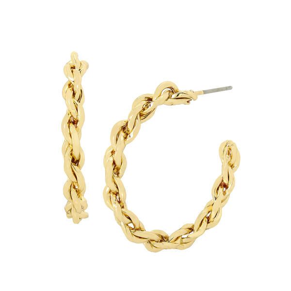 Steve Madden Gold Twisted Rope Chain Open Hoop Earrings - image 