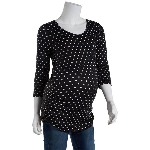 Womens Due Time Elbow Sleeve Dots Maternity Pullover Tee - image 