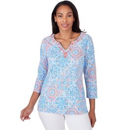 Womens Ruby Rd. Patio Party Knit Embellished Trellis Top