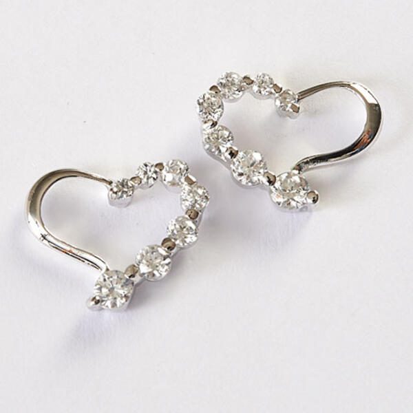 Cubic Zirconia Open Heart Post Earrings in Silver - image 