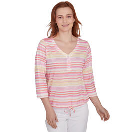 Petite Hearts of Palm Spring Into Action Henley Stripe Top