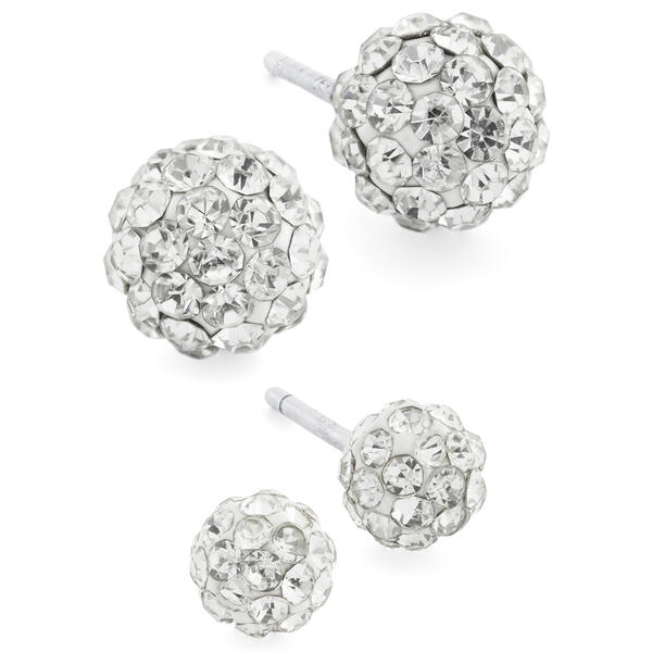 Sterling Silver Crystal Pave Stud Earring Duo - image 