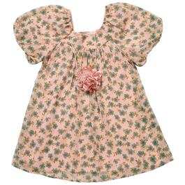 Girls &#40;7-16&#41; Poppies & Roses Puff Sleeve Floral Dress w/ Necklace