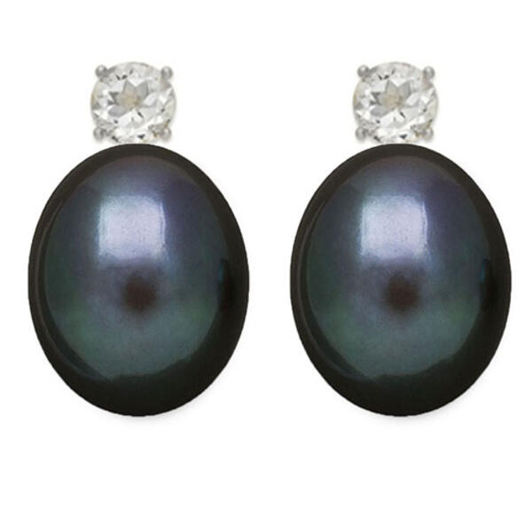 Sterling Silver & Cubic Zirconia Peacock Pearl Studs - image 