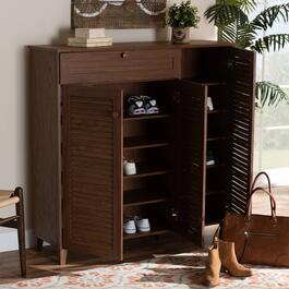 Baxton Studio Coolidge 11 Shelf Wooden Shoe Storage Cabinet