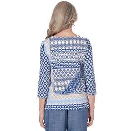 Petites Alfred Dunner Blue Bayou Knit Geometric Blouse