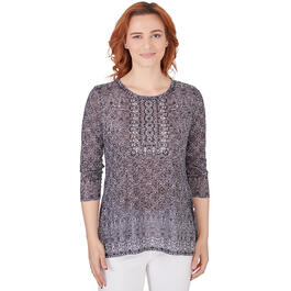 Womens Ruby Rd. Pattern Play Knit Embellished Geometric Top