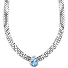 Platinum Plated Blue Topaz Pear Bismark Necklace