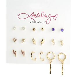 Ashley 9pr. Arrow Flame & Heart Earrings Set
