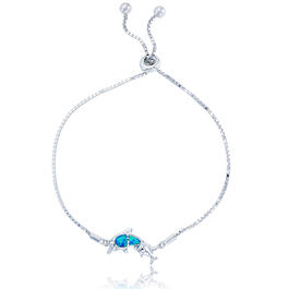 Gemstone Classics&#40;tm&#41; Silver Created Opal Dolphin Bracelet