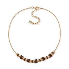 Chaps Gold-Tone & Brown Beaded Frontal Lobster Closure Necklace
