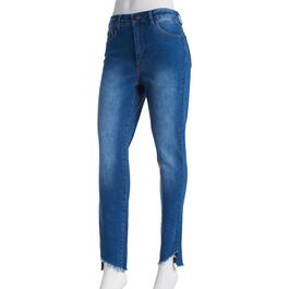 Womens Bleu Denim Asymmetrical Hem 5 Pocket Skinny Jeans