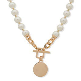 Anne Klein Da Vinci Gold-Tone White Pearl Toggle Collar Necklace