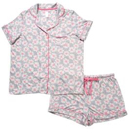 Juniors Pillow Talk Short Sleeve Daisy Shorty Soft Pajama Set