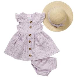 Baby Girl &#40;12-24M&#41; Little Lass&#40;R&#41; 2pc. Eyelet Button Dress w/ Hat