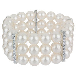 Cream Pearl Crystal 3-Row Stretch Bracelet