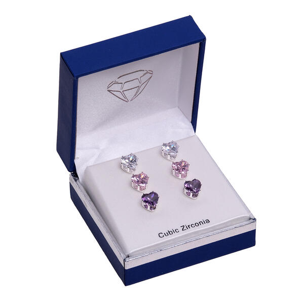 Boxed Silver-Tone 3pc. Heart Shape Cubic Zirconia Stud Earrings - image 