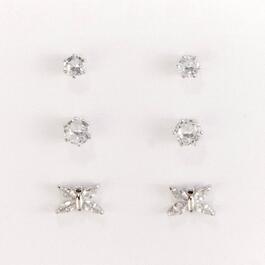 Silver-Tone 3pc. Cubic Zirconia Round Studs & Butterfly Earrings