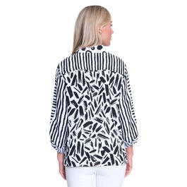 Womens Ali Miles Roll Sleeve Animal & Stripe Woven Blouse