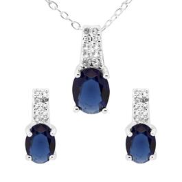 Marsala Lab Created White & Blue Sapphire Necklace & Earring Set