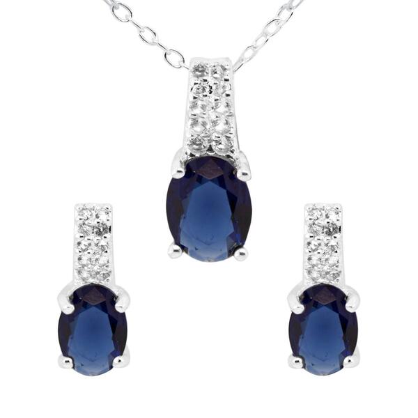 Marsala Lab Created White & Blue Sapphire Necklace & Earring Set - image 
