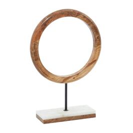 9th & Pike&#40;R&#41; Brown Mango Wood And Marble Circular Sculpture