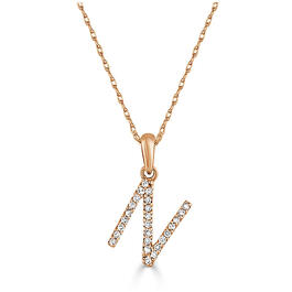 Diamond Classics&#40;tm&#41; 14kt. Rose Gold Initial N Letter Necklace